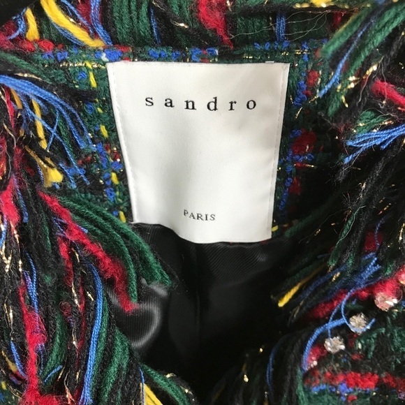 Sandro Paris Hook Eye Fringed Tweed Check Jacket - Picture 9 of 10